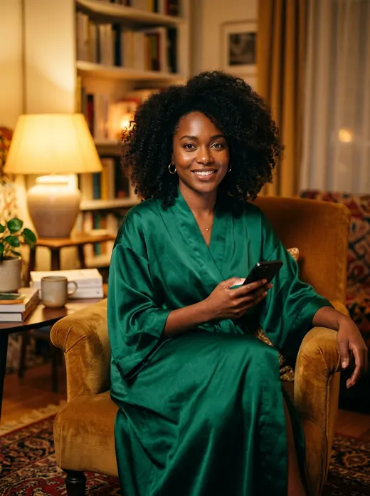 Awa, hôtesse black au téléphone rose